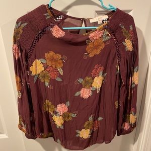 Ann Taylor Loft Floral Maroon Top Size Small EUC